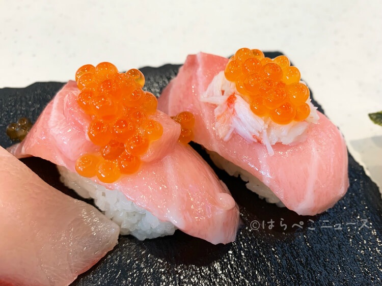 【実食レポ】かっぱ寿司「三段つかみ寿司」本鮪大とろと本ずわい蟹とイクラ＆W本鮪大とろとイクラ！