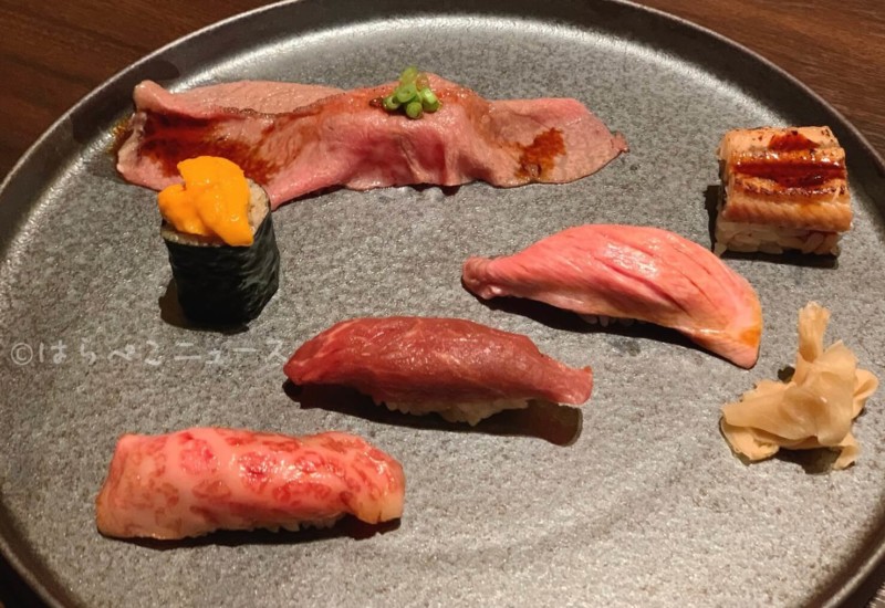 【実食レポ】「牛肉寿司きんたん」銀座のKINTAN新業態で『牛肉寿司30貫コース』飛騨牛たんに霜降り肉も!